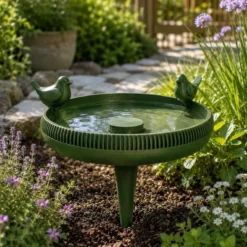 Abreuvoir pour oiseaux sauvages Ondéa Solo avec pied à planter vert olive - Evena