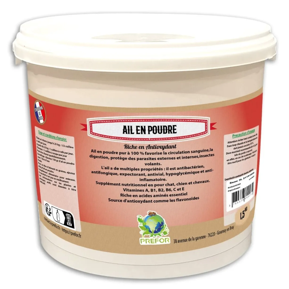 Ail en poudre poule seau 1,5kg - Prefor