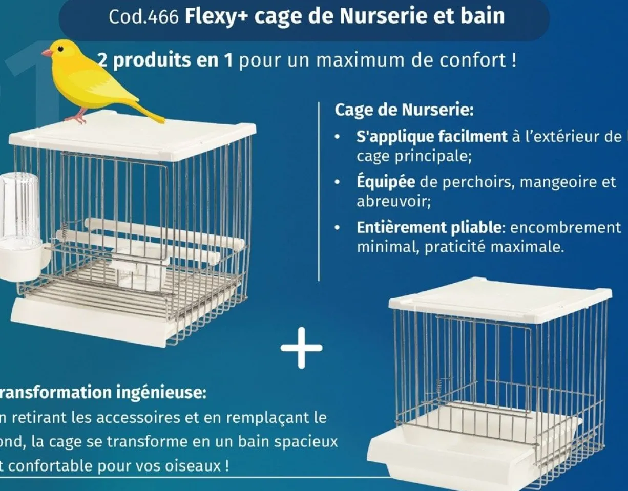 Cage de nurserie et bain grillagé pliable oiseaux avec porte Flexy+ - 2GR