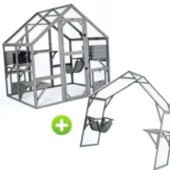 Catio équipé chat Deluxe 210x188x188cm sans bâche - Kat’Venture