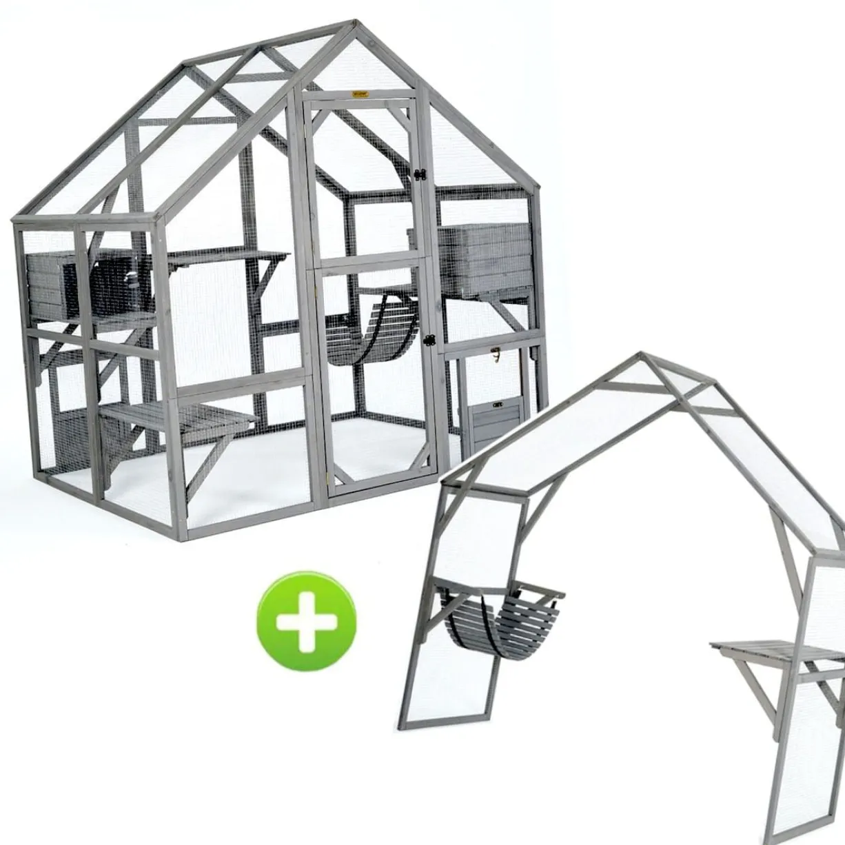 Catio équipé chat Deluxe 210x188x188cm sans bâche - Kat’Venture