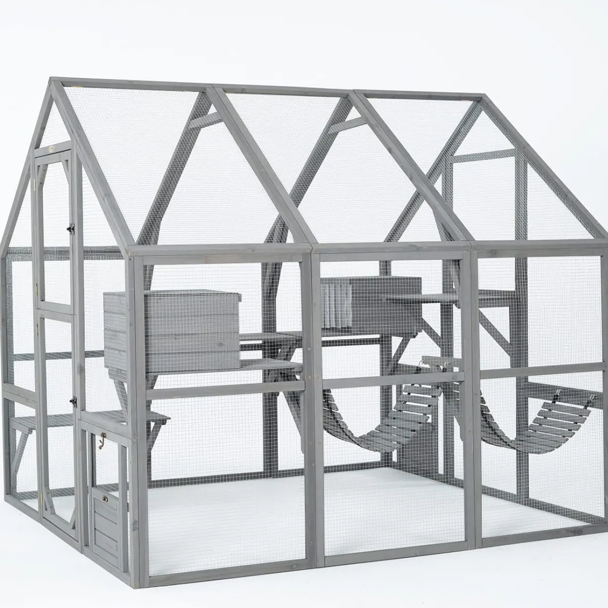 Catio équipé chat Deluxe 210x188x188cm sans bâche - Kat’Venture