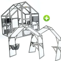 Catio équipé chat Deluxe 280x188x188cm sans bâche - Kat’Venture