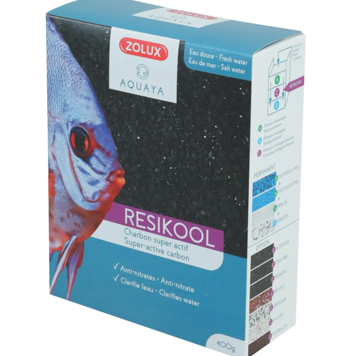 Charbon super actif aquarium Aquaya Resikool 400g - Zolux