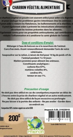 Charbon végétal poule et oiseaux Recharge Doypack 200g - Prefor