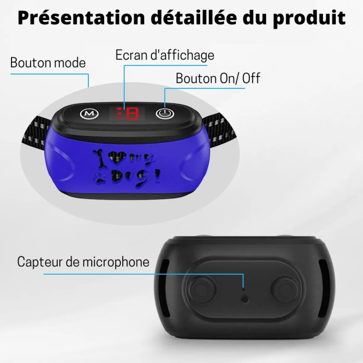 Collier anti-aboiement à vibration et sonore pour chien