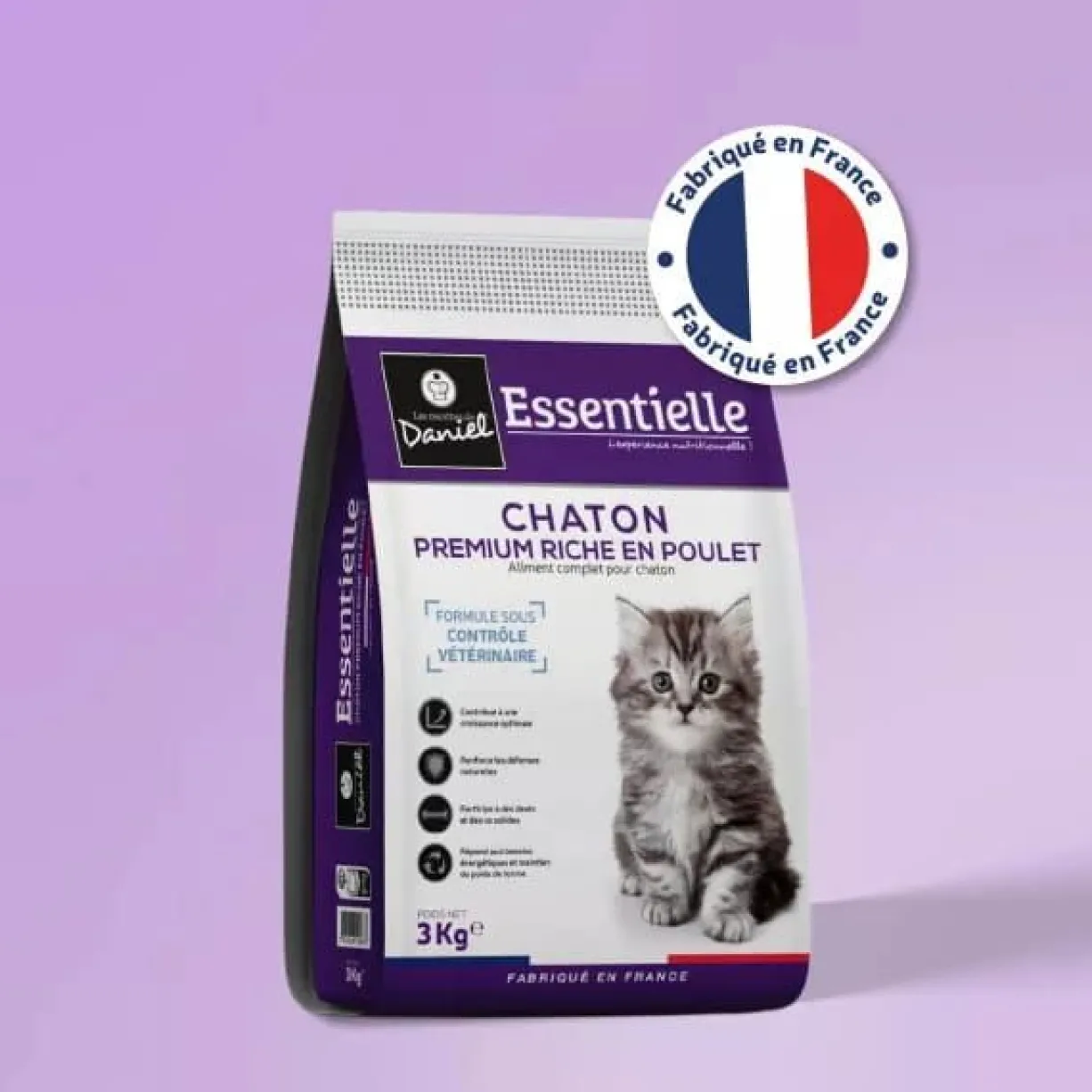 Croquettes chat Essentielle Chaton Premium poulet 3kg - Les recettes de Daniel