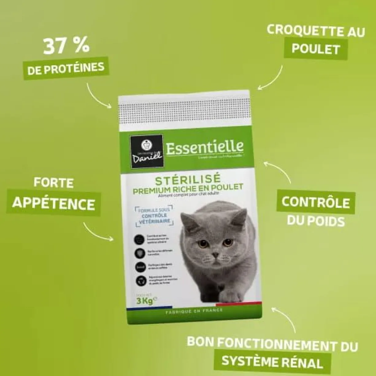 Croquettes chat Essentielle Stérilisé Premium poulet 3kg - Les recettes de Daniel