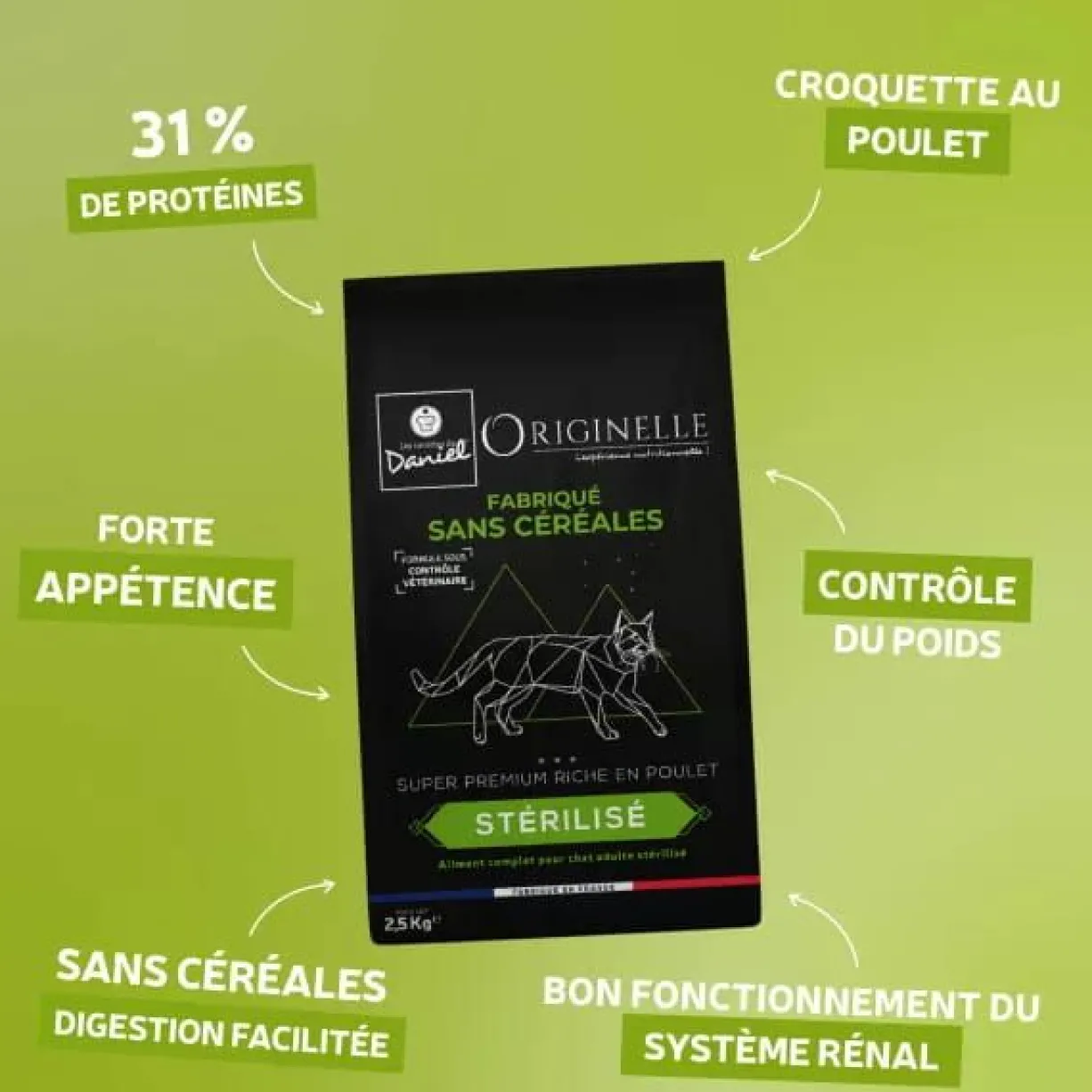 Croquettes chat Originelle Stérilisé Premium poulet 2,5kg - Les recettes de Daniel