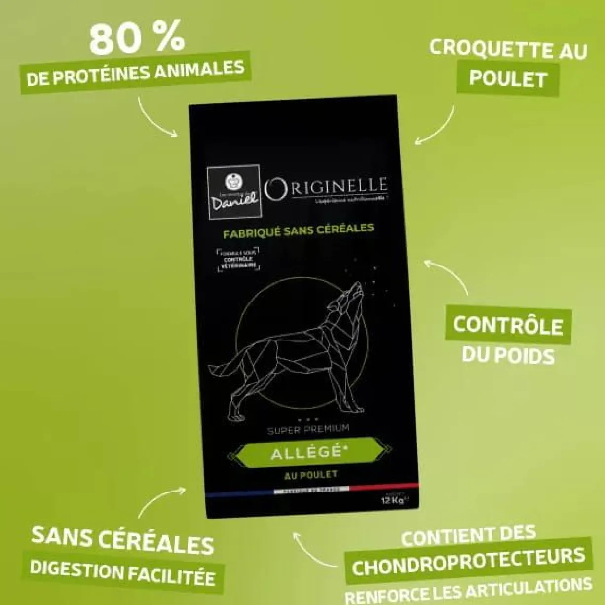 Croquettes chien Originelle Allégé Medium au poulet sans céréales 12kg - Les recettes de Daniel
