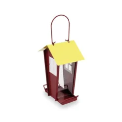 Distributeur de graines pour oiseaux sauvages en métal modèle maison parois transparentes - Gaun