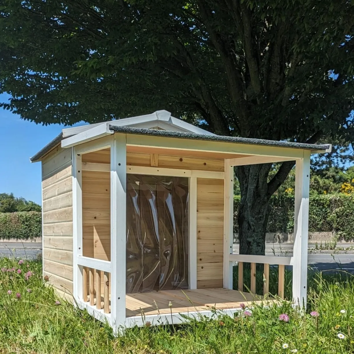 Edition Limitée - Niche Berger Australien pour chien Toit Shingle et terrasse Couverte - Creme - Taille L