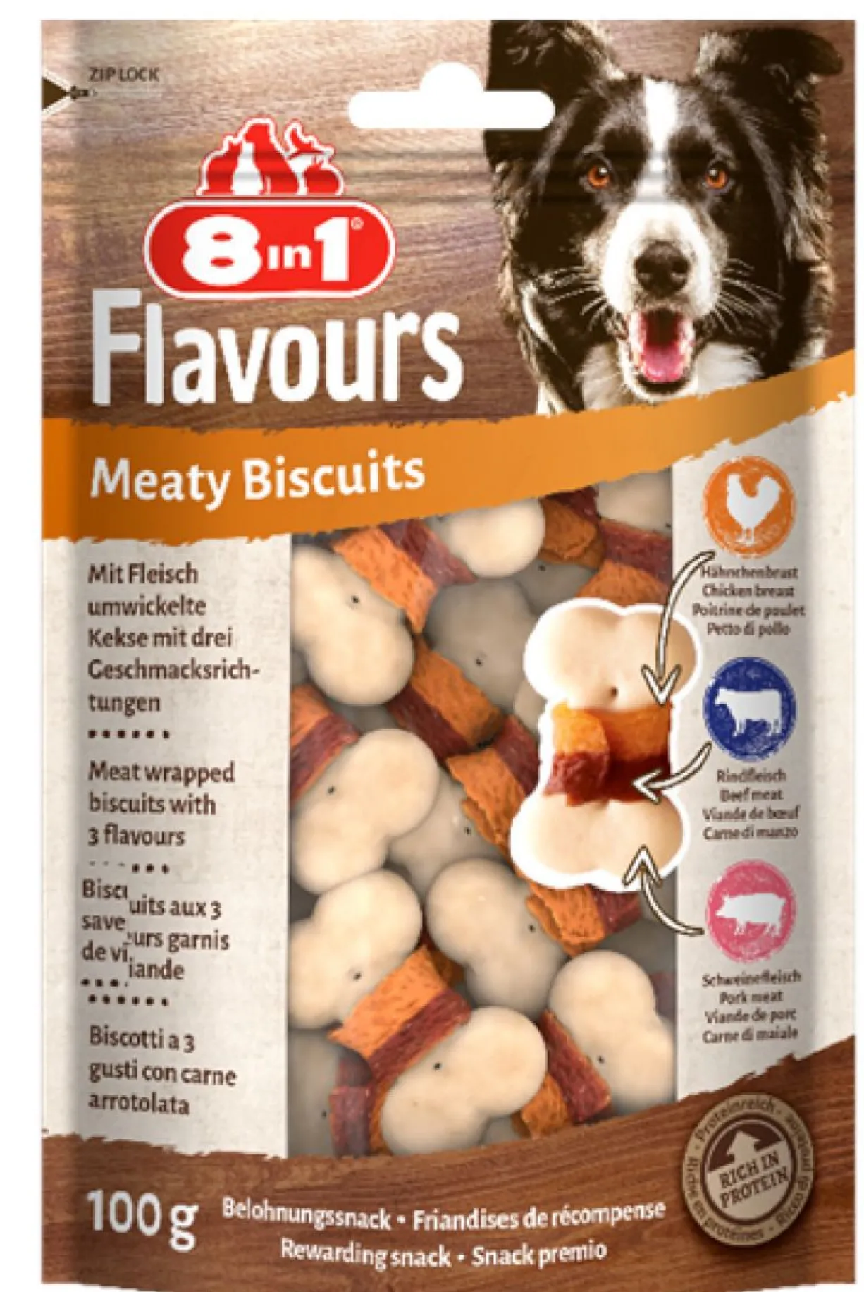 Friandises pour chiens Biscuits à la viande 100g - 8in1