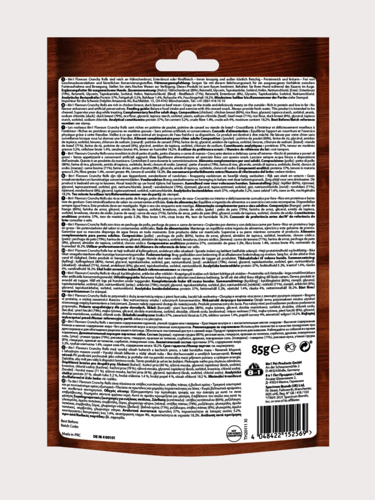 Friandises pour chiens Crunchy Rouleaux à la viande 85g - 8in1