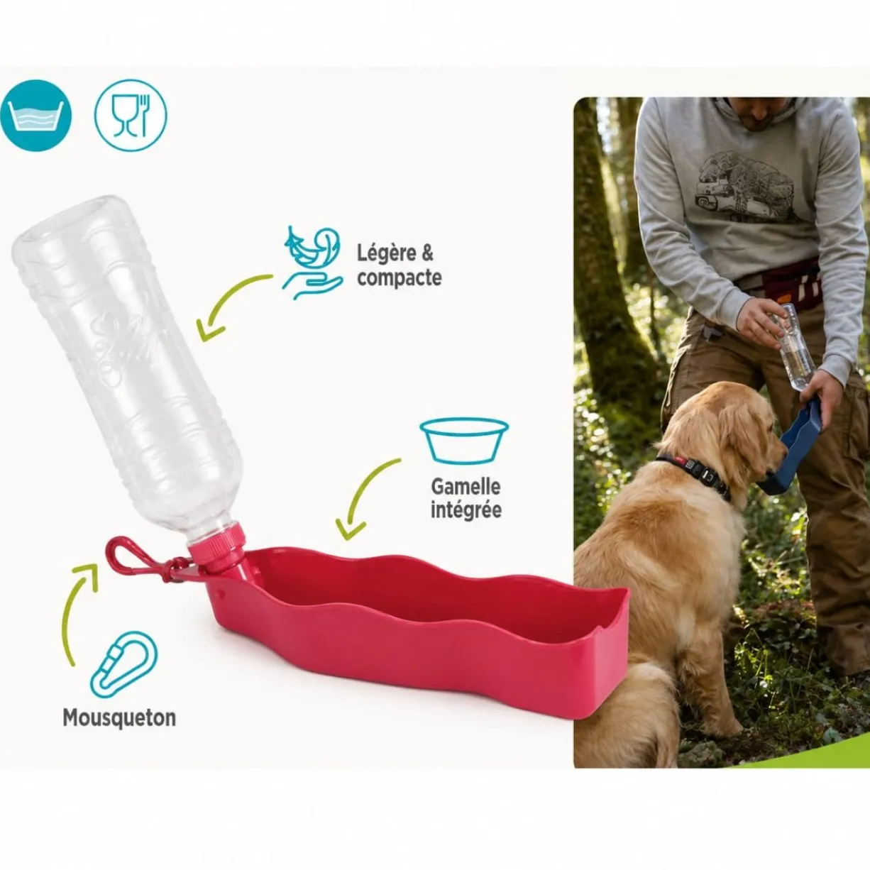 Gourde pliable chien Bivouak 450ML bleue - Zolux