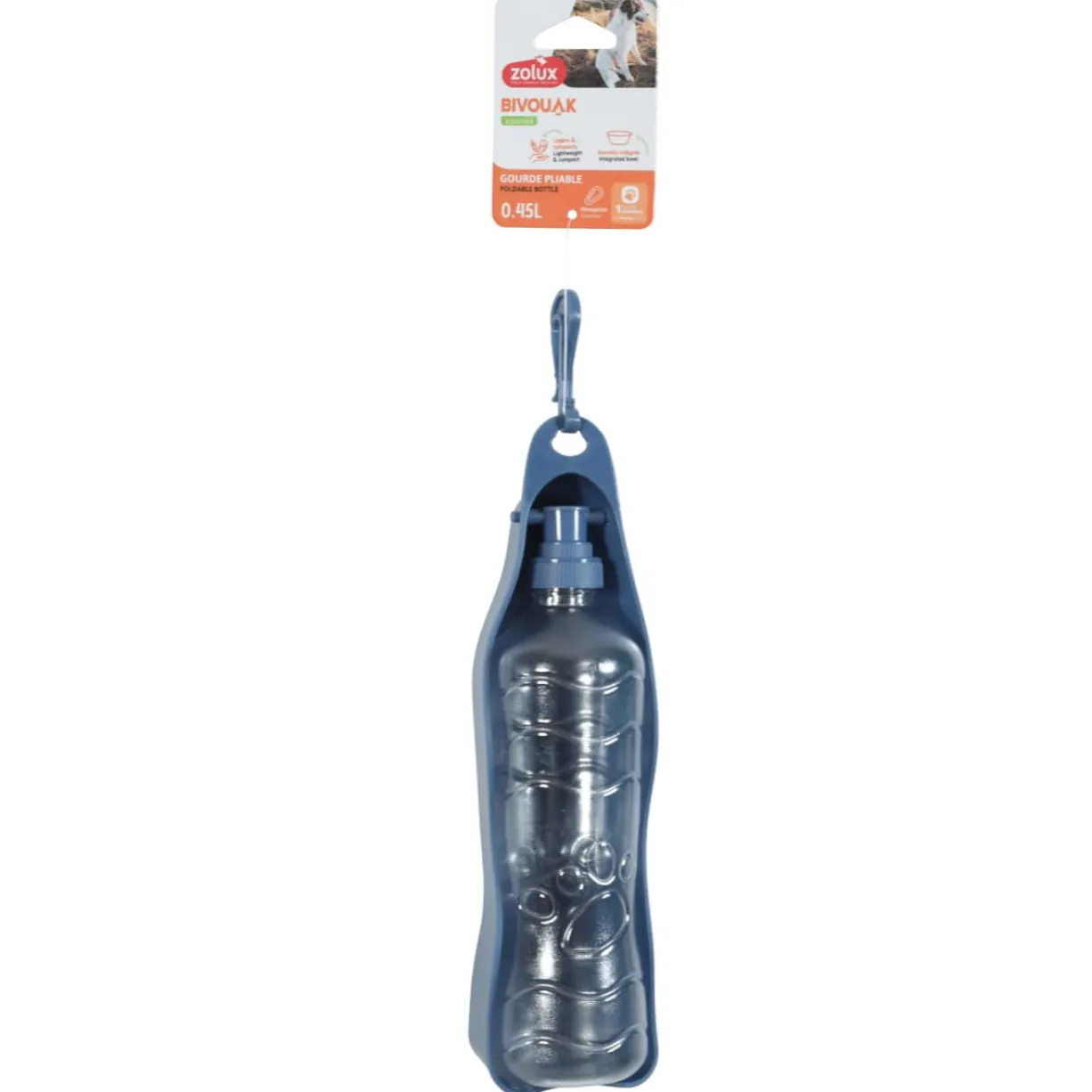 Gourde pliable chien Bivouak 450ML bleue - Zolux