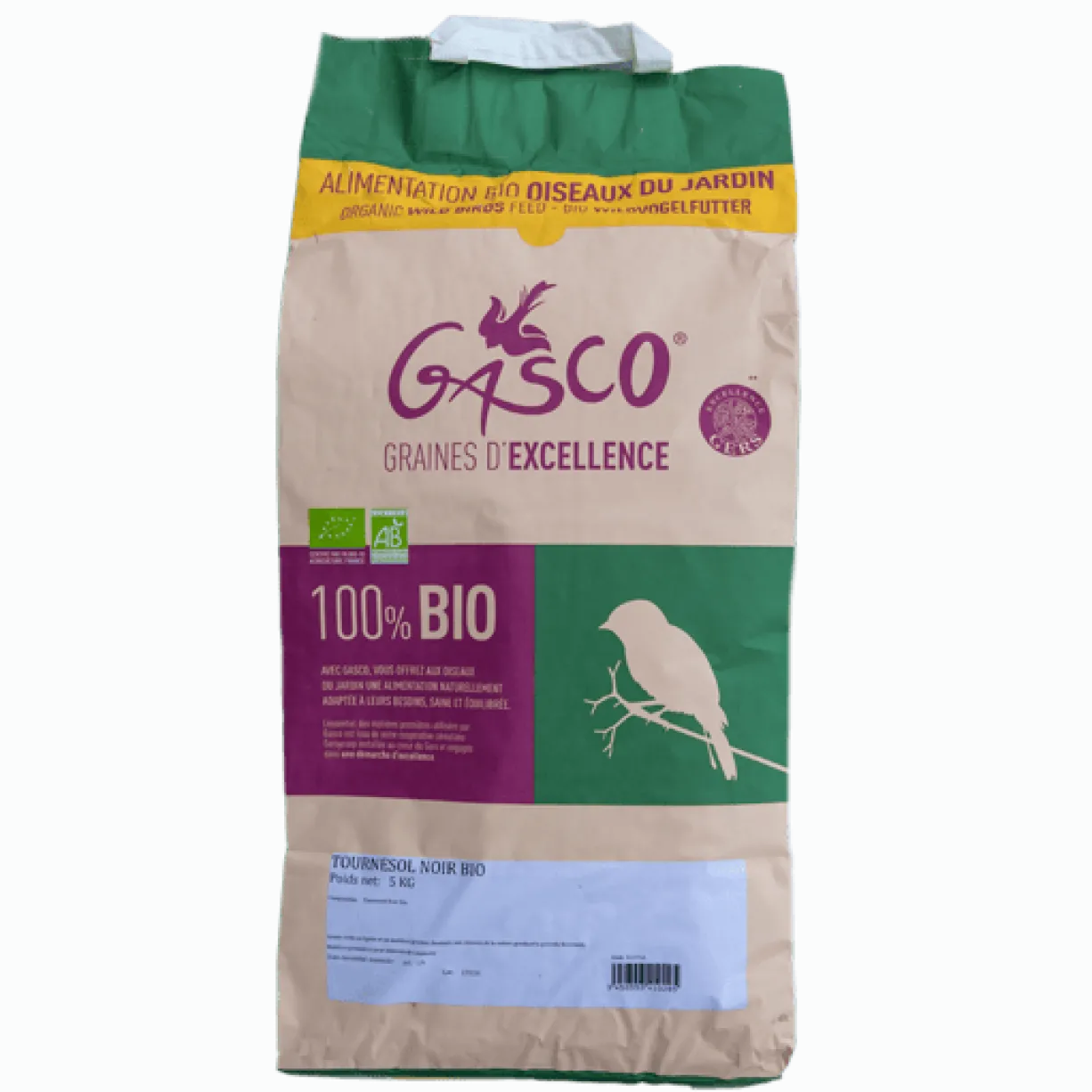 Graines de tournesol noires bio pour oiseaux 5 Kg Gasco