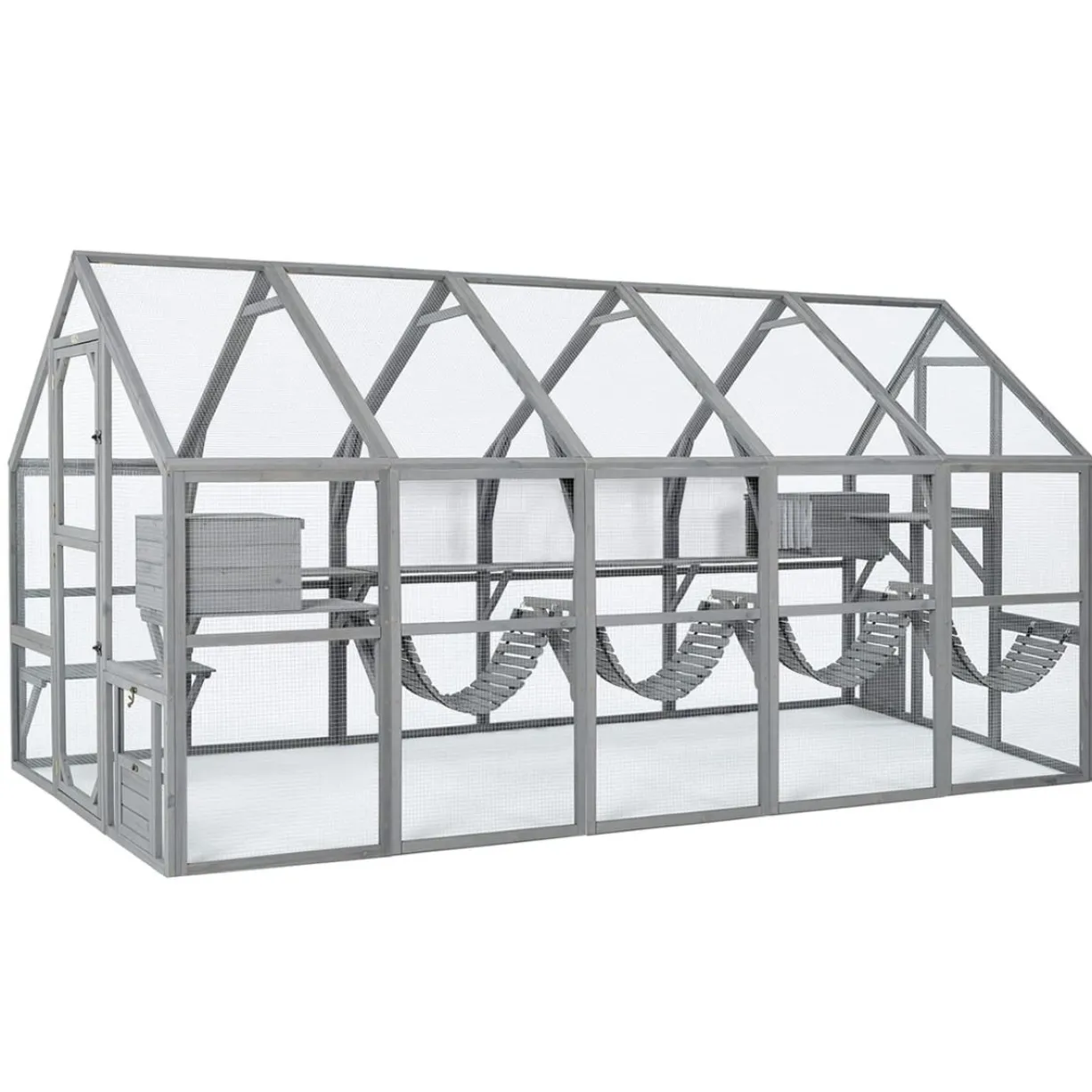 Grand catio équipé chat Deluxe 350x188x188cm sans bâche - Kat’Venture