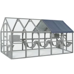 Grand catio équipé chat Deluxe 350x188x188cm avec bâche - Kat’Venture