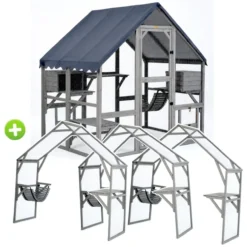 Grand catio équipé chat Deluxe 350x188x188cm avec bâche - Kat’Venture
