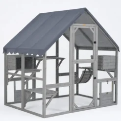 Grand catio équipé chat Deluxe 420x188x188cm avec bâche - Kat’Venture