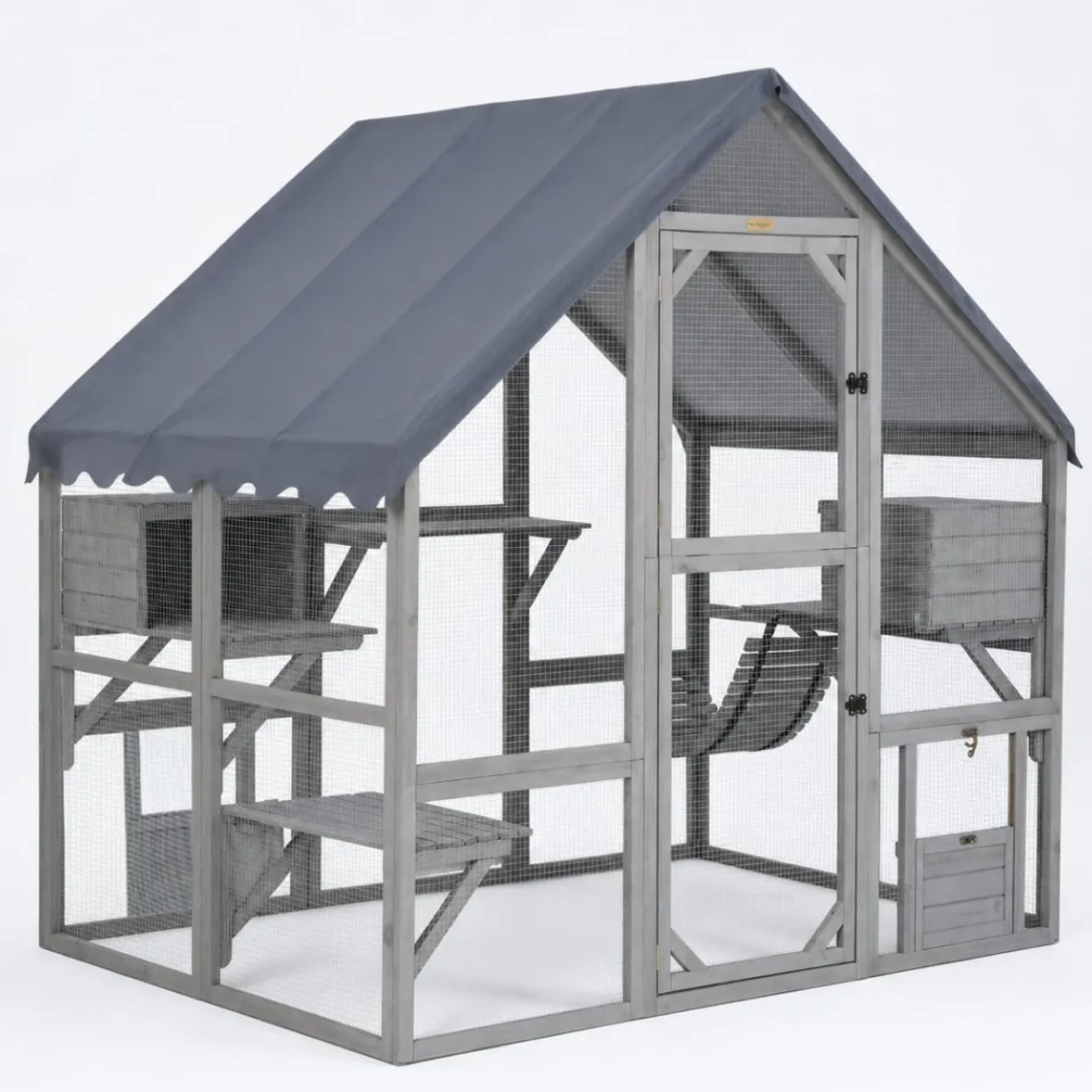 Grand catio équipé chat Deluxe 420x188x188cm avec bâche - Kat’Venture