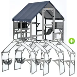 Grand catio équipé chat Deluxe 420x188x188cm avec bâche - Kat’Venture