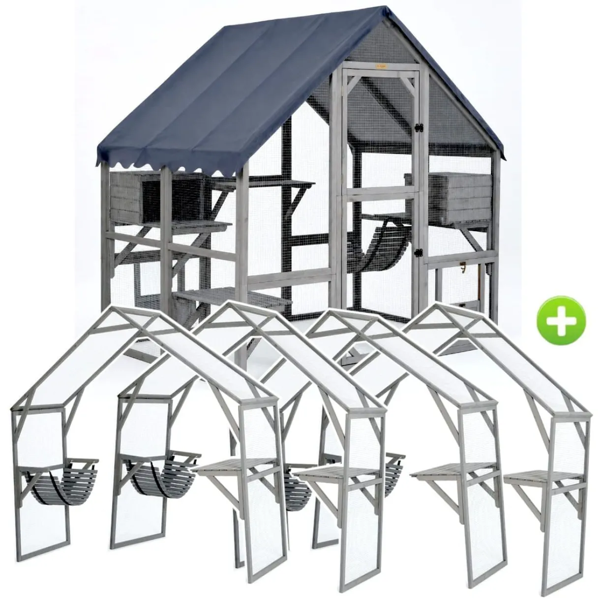 Grand catio équipé chat Deluxe 420x188x188cm avec bâche - Kat’Venture