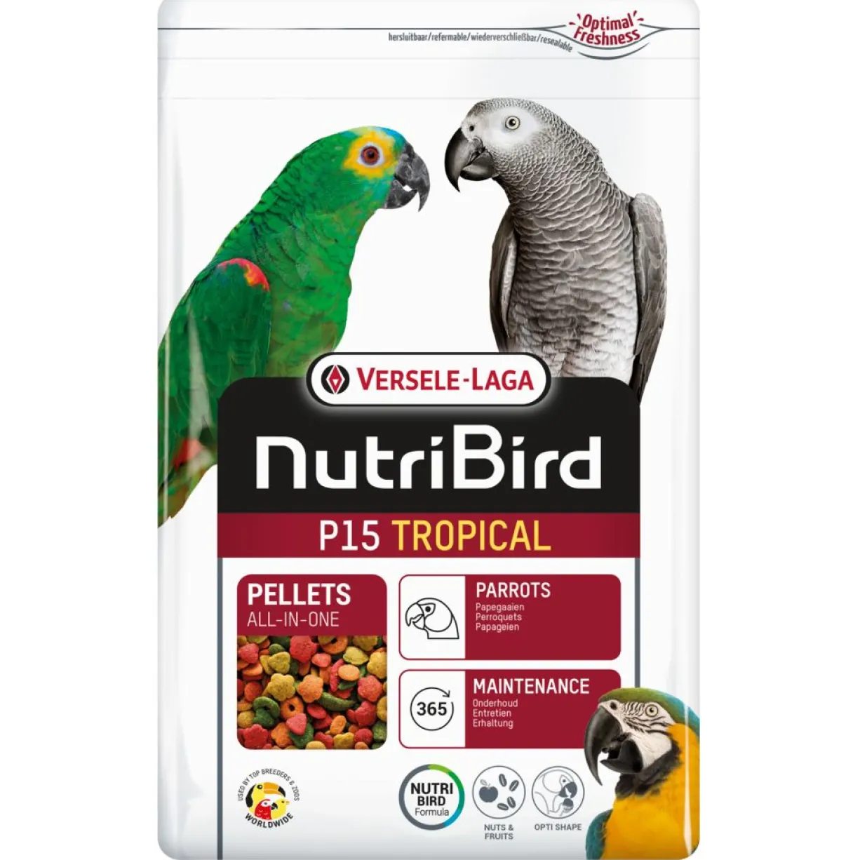 Granulés extrudés pour perroquet multicouleurs NutriBird P15 Tropical 1kg - Versele Laga