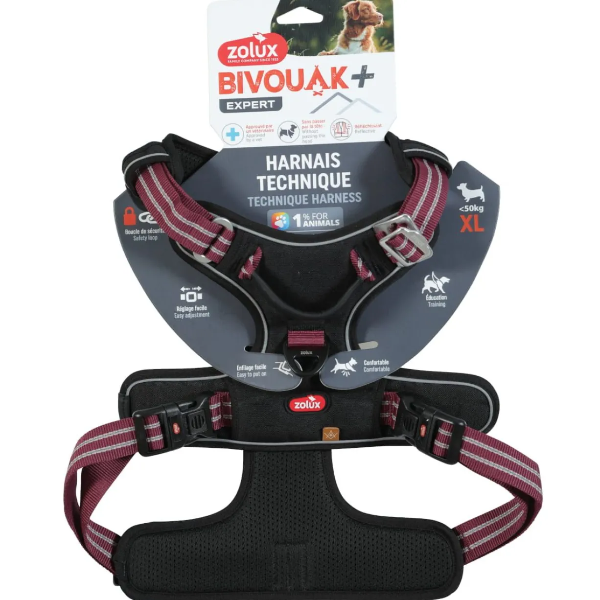 Harnais technique chien Bivouak taille XL rouge - Zolux
