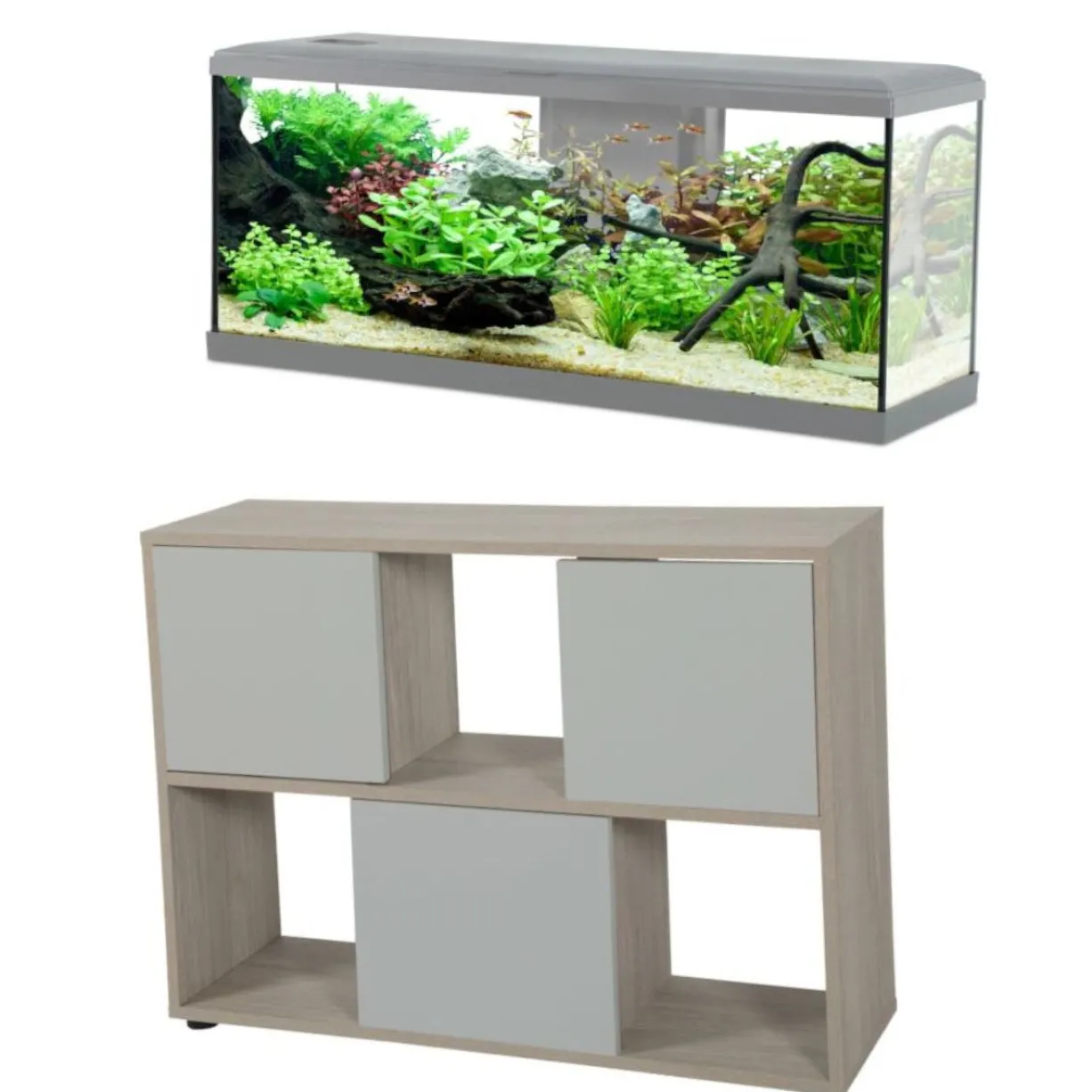 Kit aquarium poisson Tana LED 100 gris et meuble Iseo Tana 100 mélaminé gris - Zolux