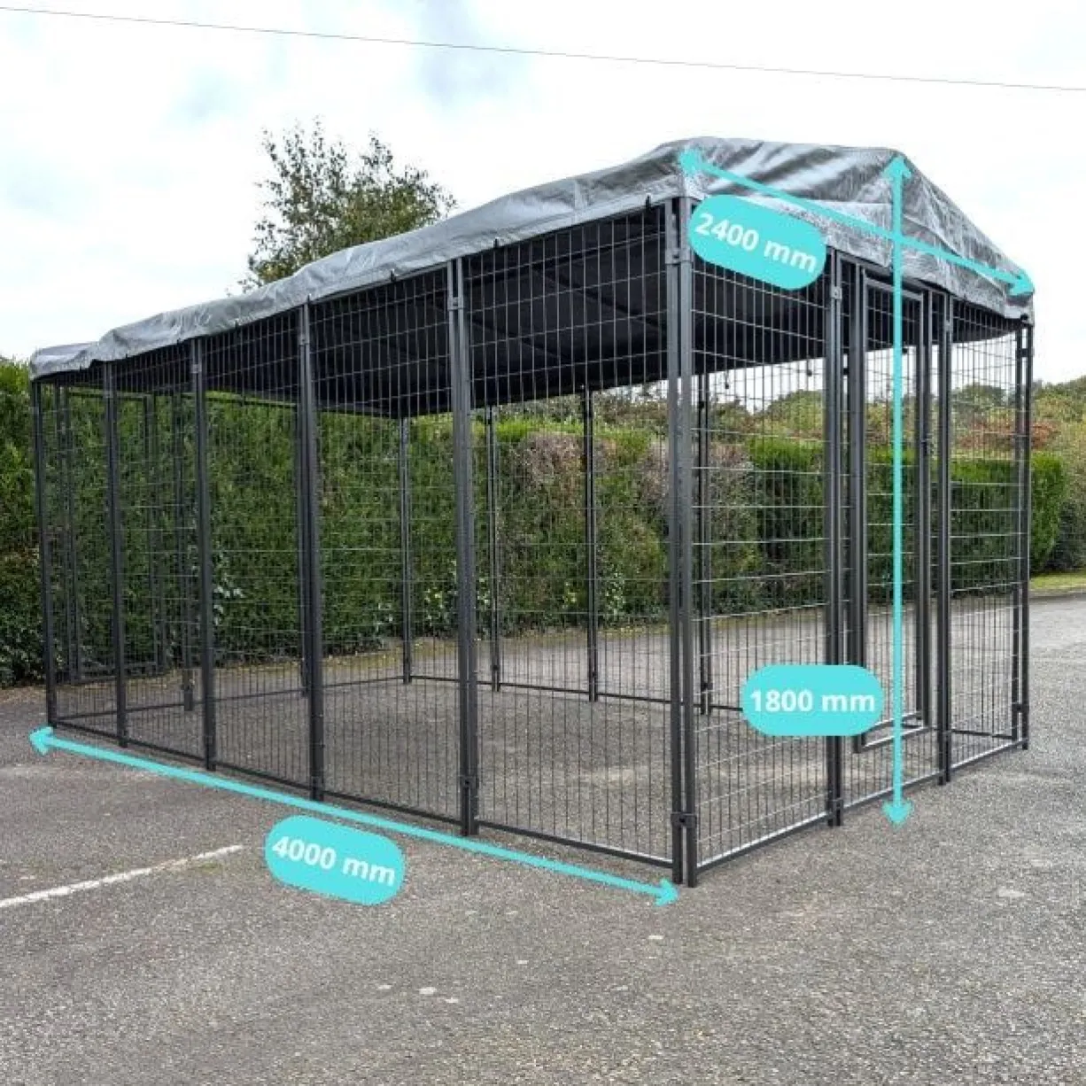 Kit chenil pour animaux 9,6m² - Enclos 400x240x180 cm avec toit Métal
