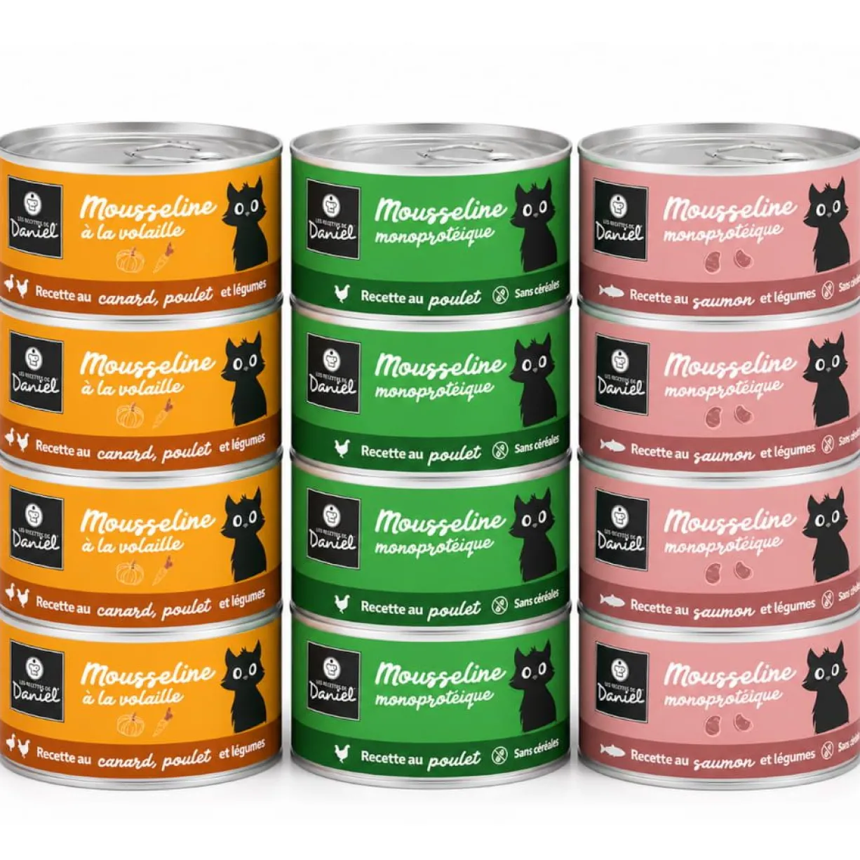 Lot de 12 mousselines chat 85g saveurs mixtes Menu Gourmand - Les recettes de Daniel