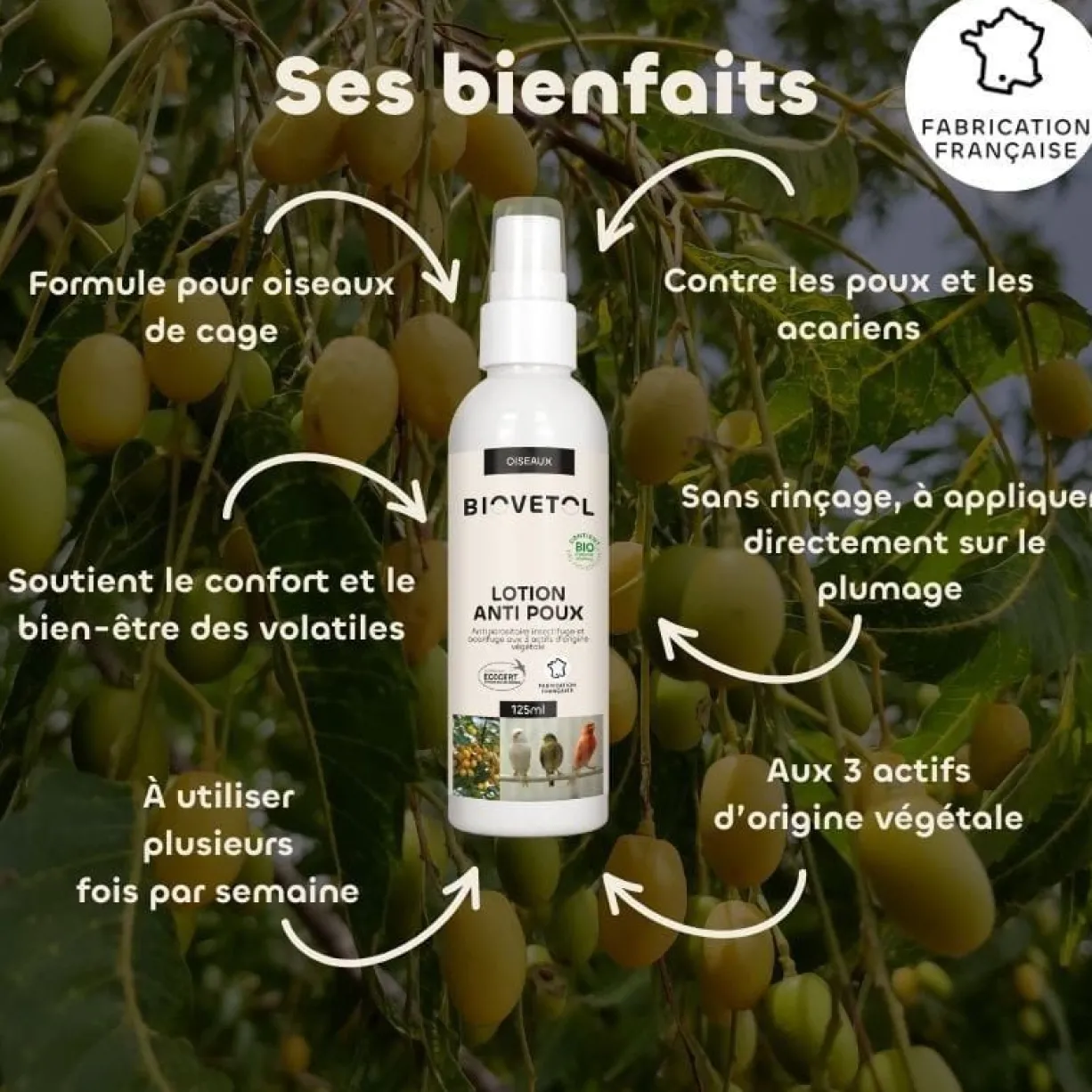Lotion anti-poux oiseaux Bio 125ML - Biovetol