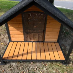 Niche à chien American Staff avec armature en acier et terrasse couverte taille L