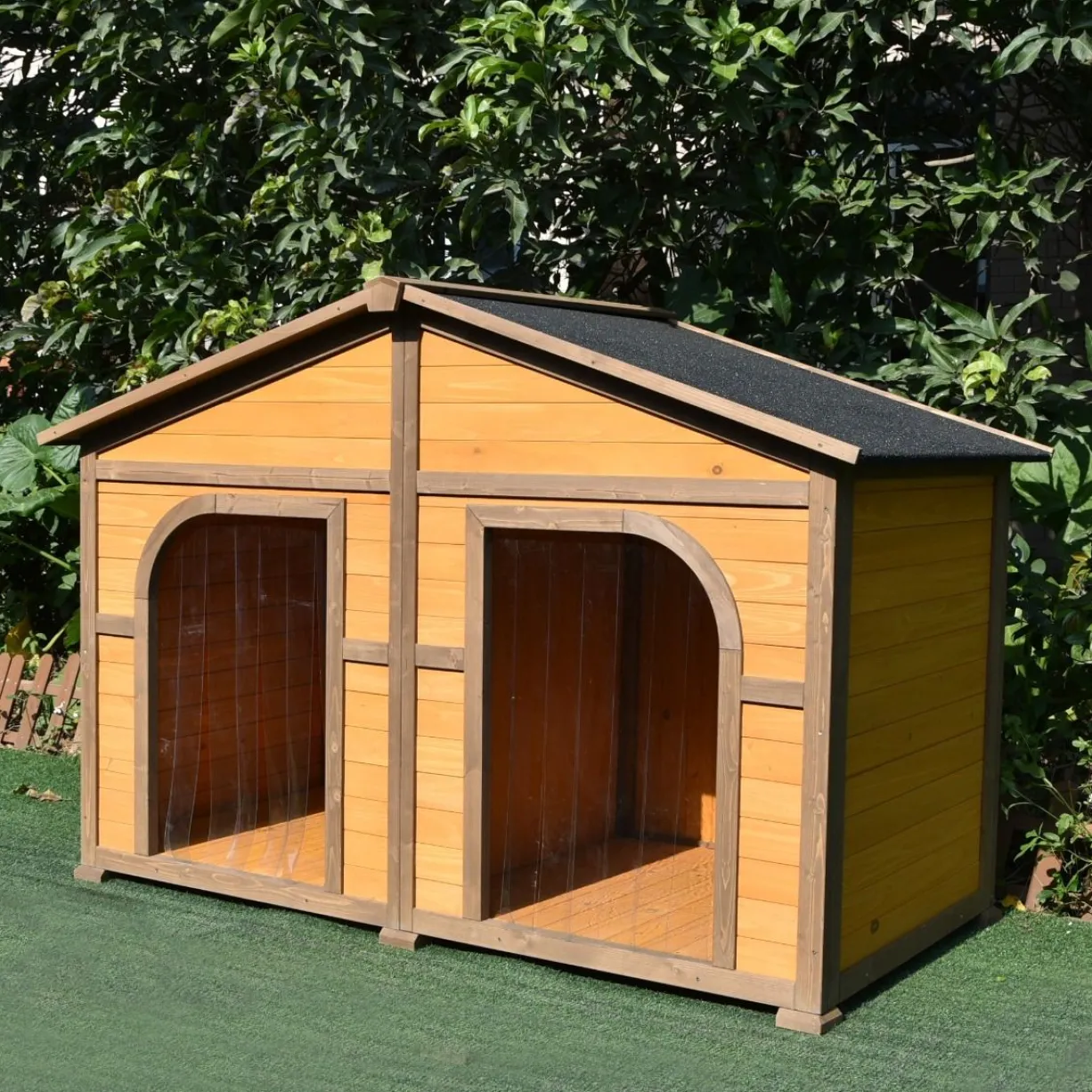 Niche pour chien Double toit shingle noir taille M