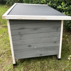 Niche pour chien Toit plat ondulé grise et blanche taille XL