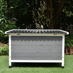 Niche pour chien Toit plat ondulé grise et blanche taille XL
