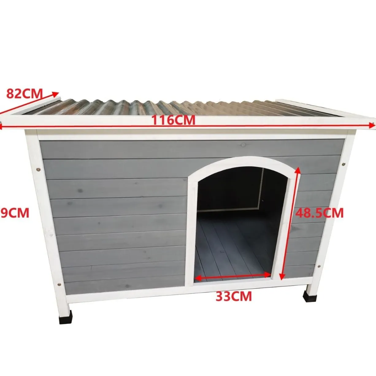 Niche pour chien Toit plat ondulé grise et blanche taille XL