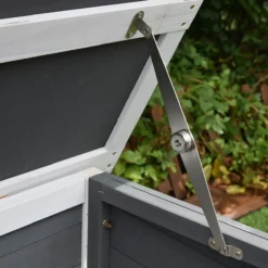 Niche pour chien toit plat ondulé grise et blanche taille XL avec porte lamelles PVC taille 3