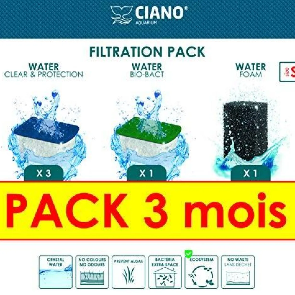 Pack cartouches filtrantes Water Clear & Protection, Water Bio-Bact et Water Foam taille S - Ciano