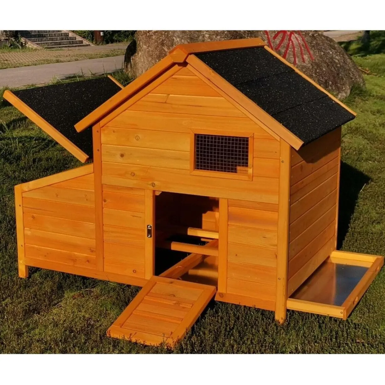 Poulailler Bantam XL toit shingle 2 à 4 poules avec extension parc grillagé