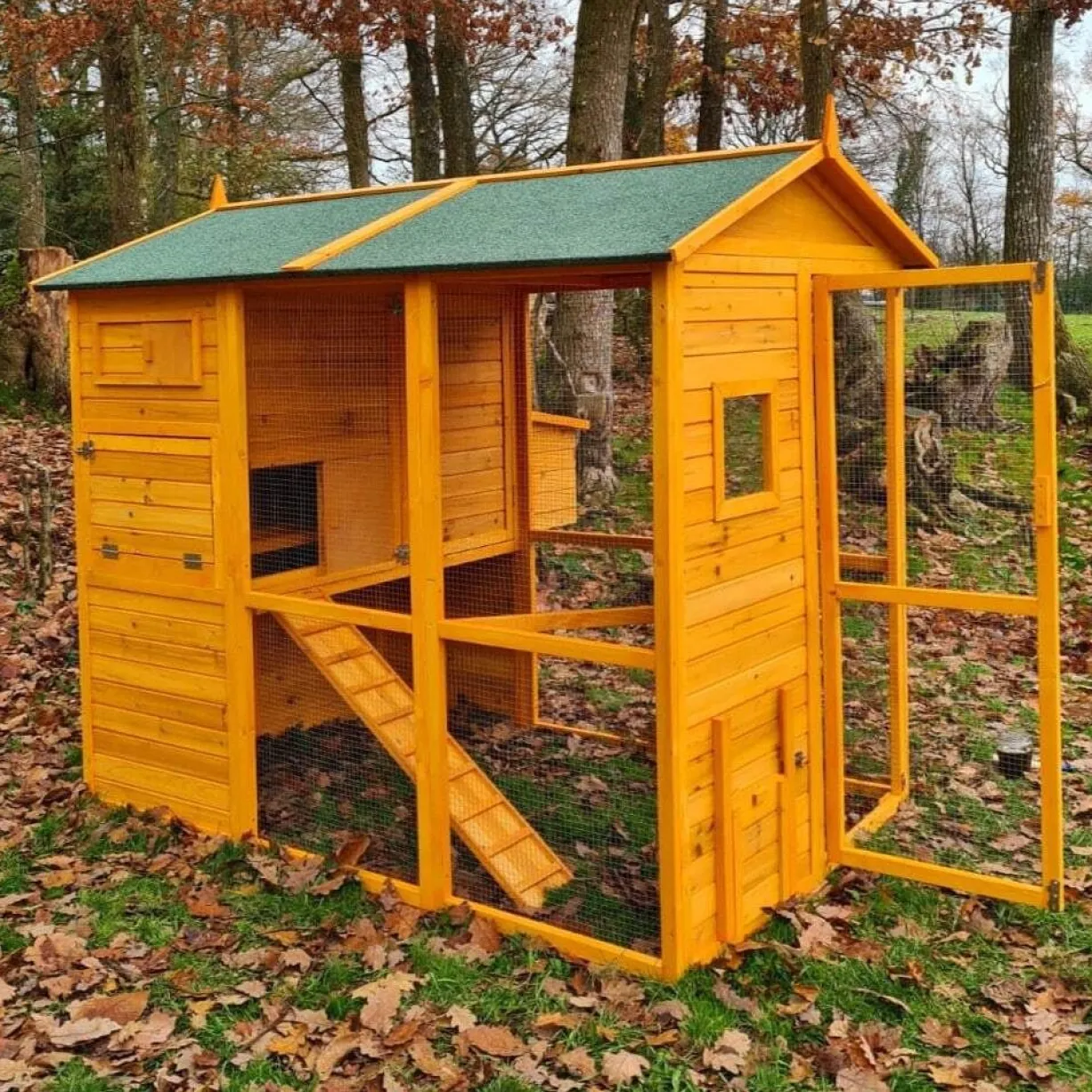 Poulailler Gaulois II toit shingle jusqu’à 10 poules avec extension parc grillagé
