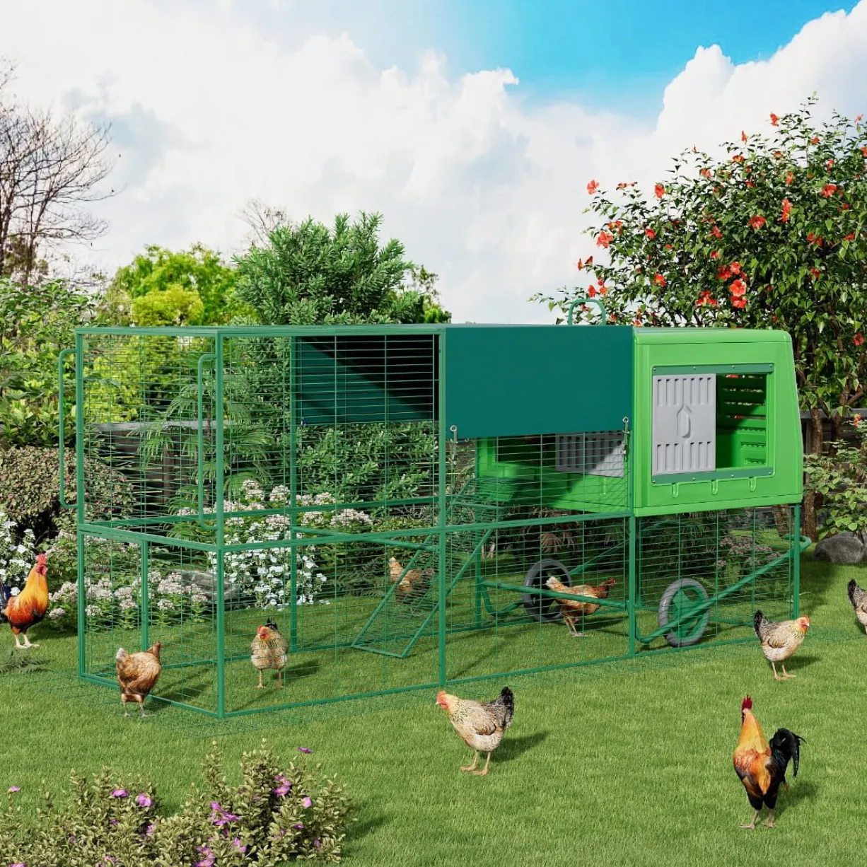 Poulailler plastique mobile avec grand parc 6 à 9 poules The Egg Palace - Gaun