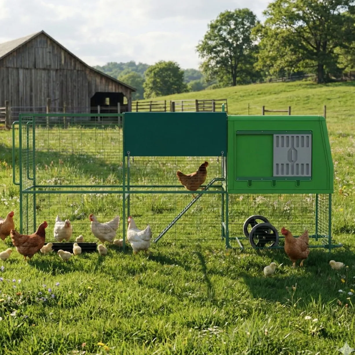 Poulailler plastique mobile avec grand parc 6 à 9 poules The Egg Palace - Gaun