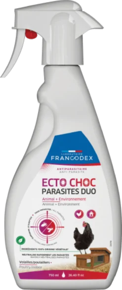 Spray antiparasitaire poule volants et rampants Ecto Choc Parasites Duo 750ML - Francodex