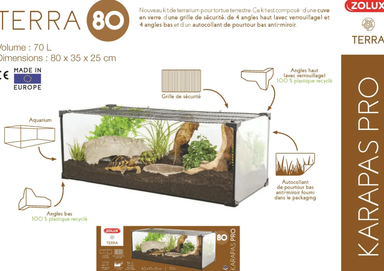 Terrarium tortue Karapas Terra 80 Pro noir - Zolux