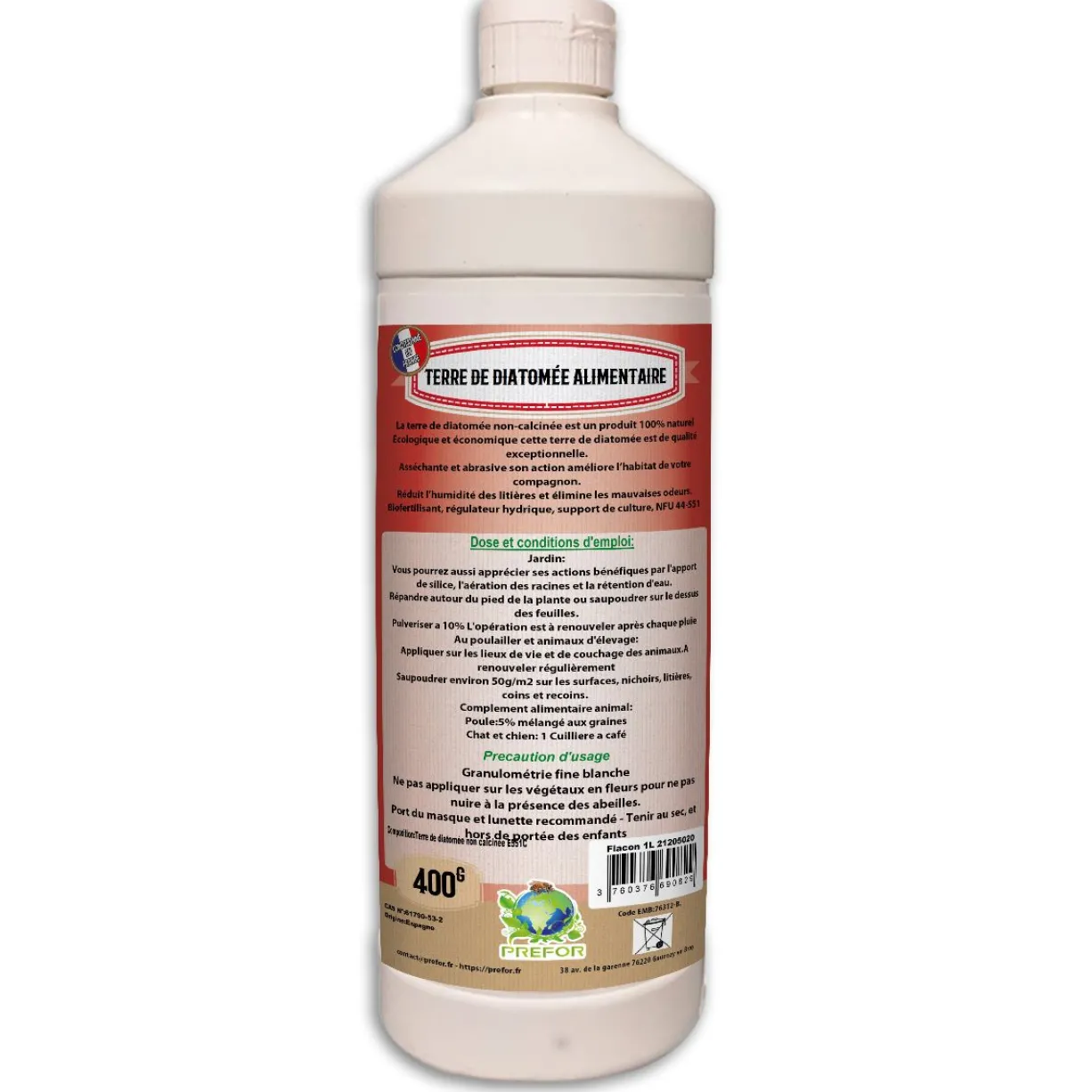 Terre de diatomee blanche non-calcinée alimentaire flacon 400g