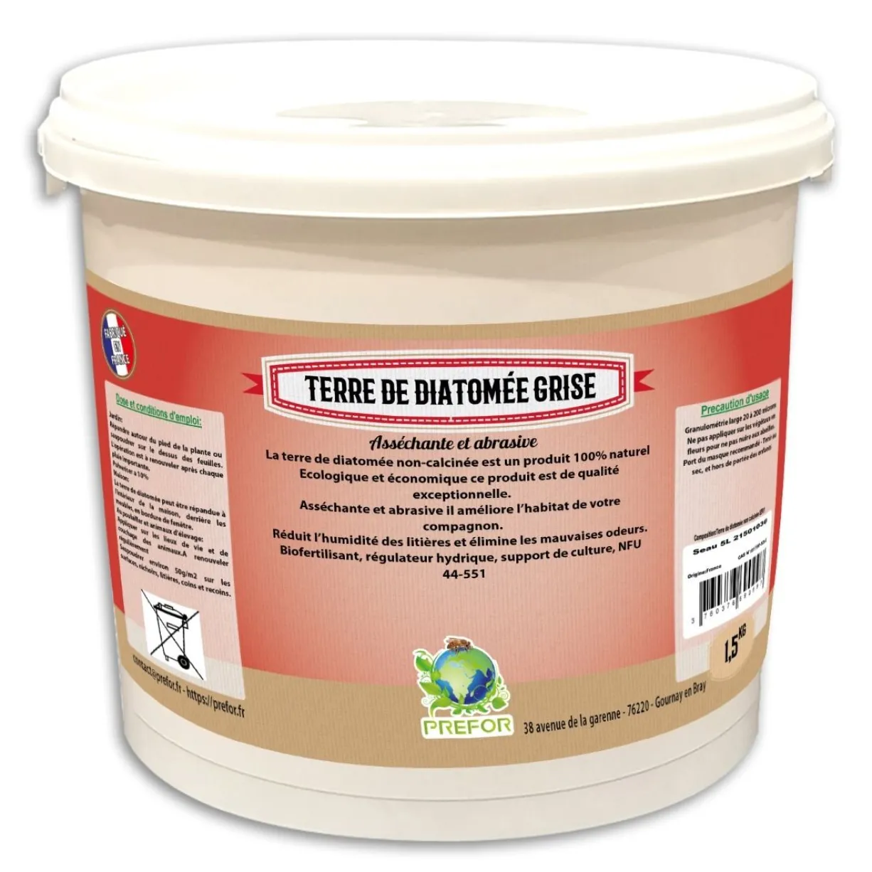 Terre de diatomee grise non-calcinée non-alimentaire seau 1,5kg