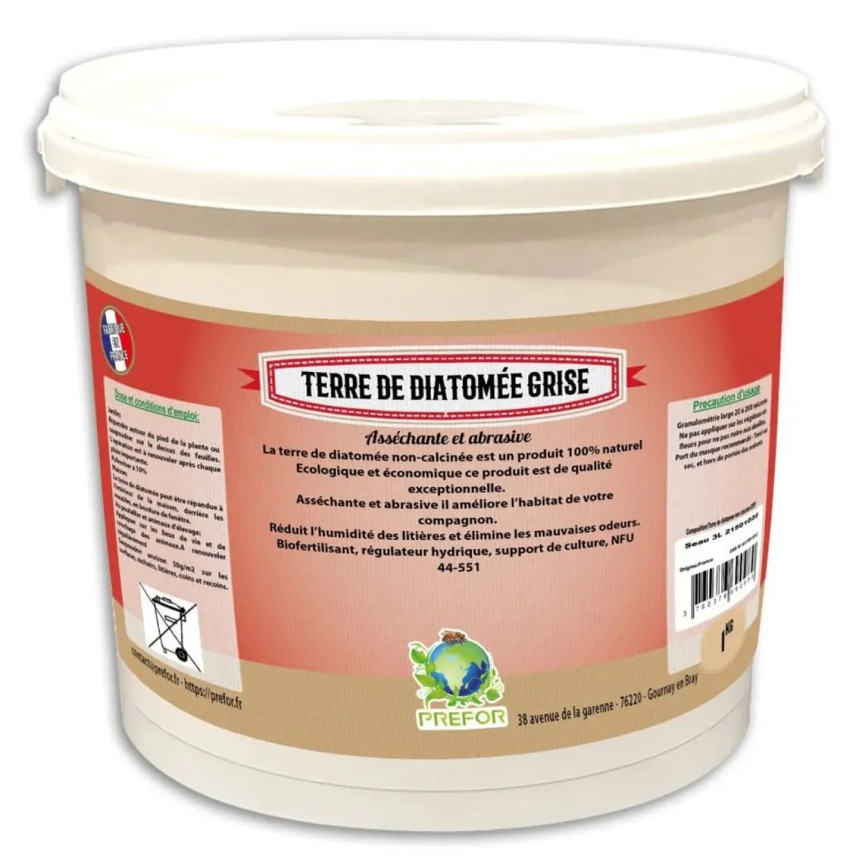 Terre de diatomée grise non-calcinée non-alimentaire poule seau 1kg - Prefor